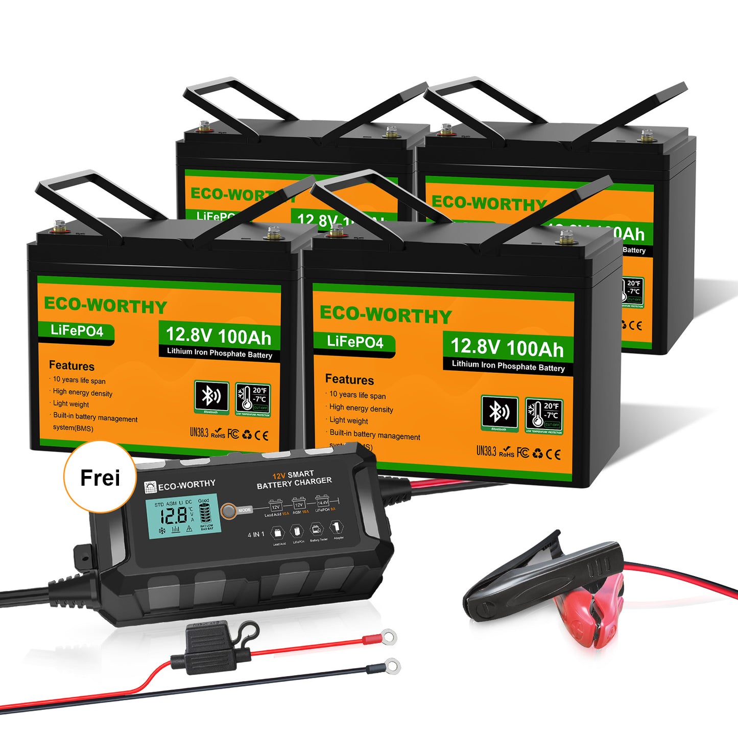 12V 100Ah LiFePO4 Lithium batterie mit Bluetooth und Untertemperaturschutz