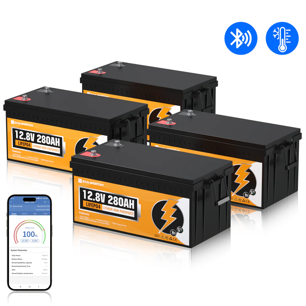 Eco-Worthy 12V 280Ah LiFePO4 Lithium Batterie mit Bluetooth und Untertemperaturschutz