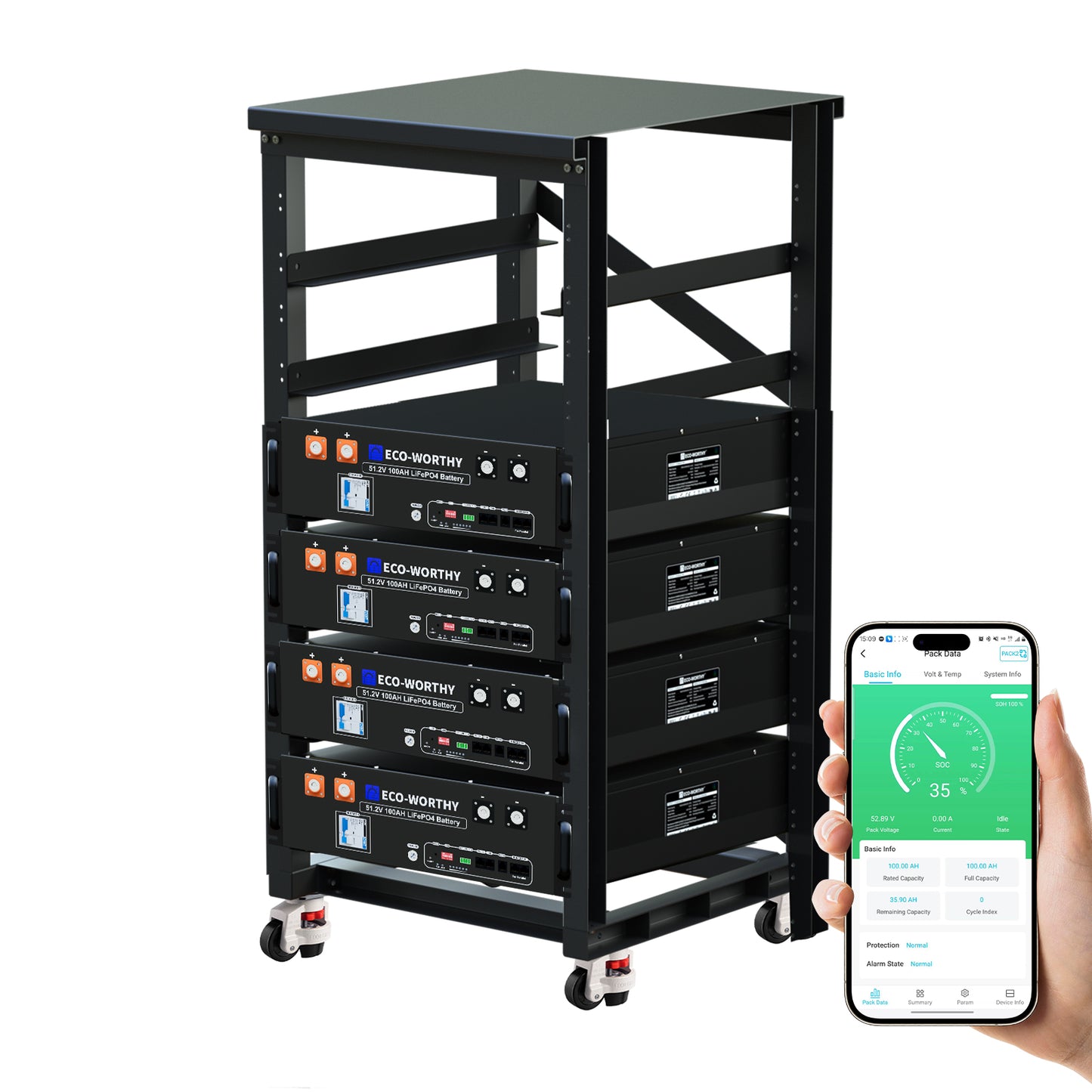 ECO-WORTHY 48V (51,2V) 100Ah Server-Rack-Batterie mit Bluetooth und WLAN Version 3