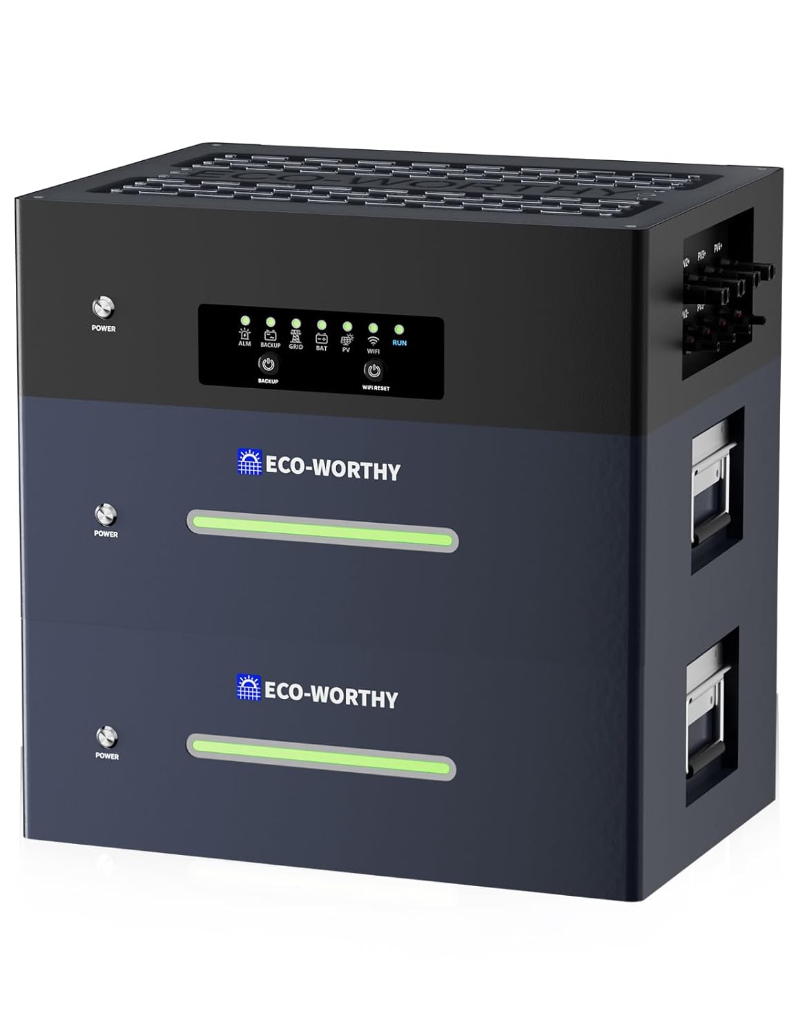 Eco-Worthy ECOVIS 2400 Balkonkraftwerk Speicher | 2400W (2 MPPT) |1600W AC-Laden, 800W Ausgang | Netzgekoppelt/Netzunabhängig Dualmodus