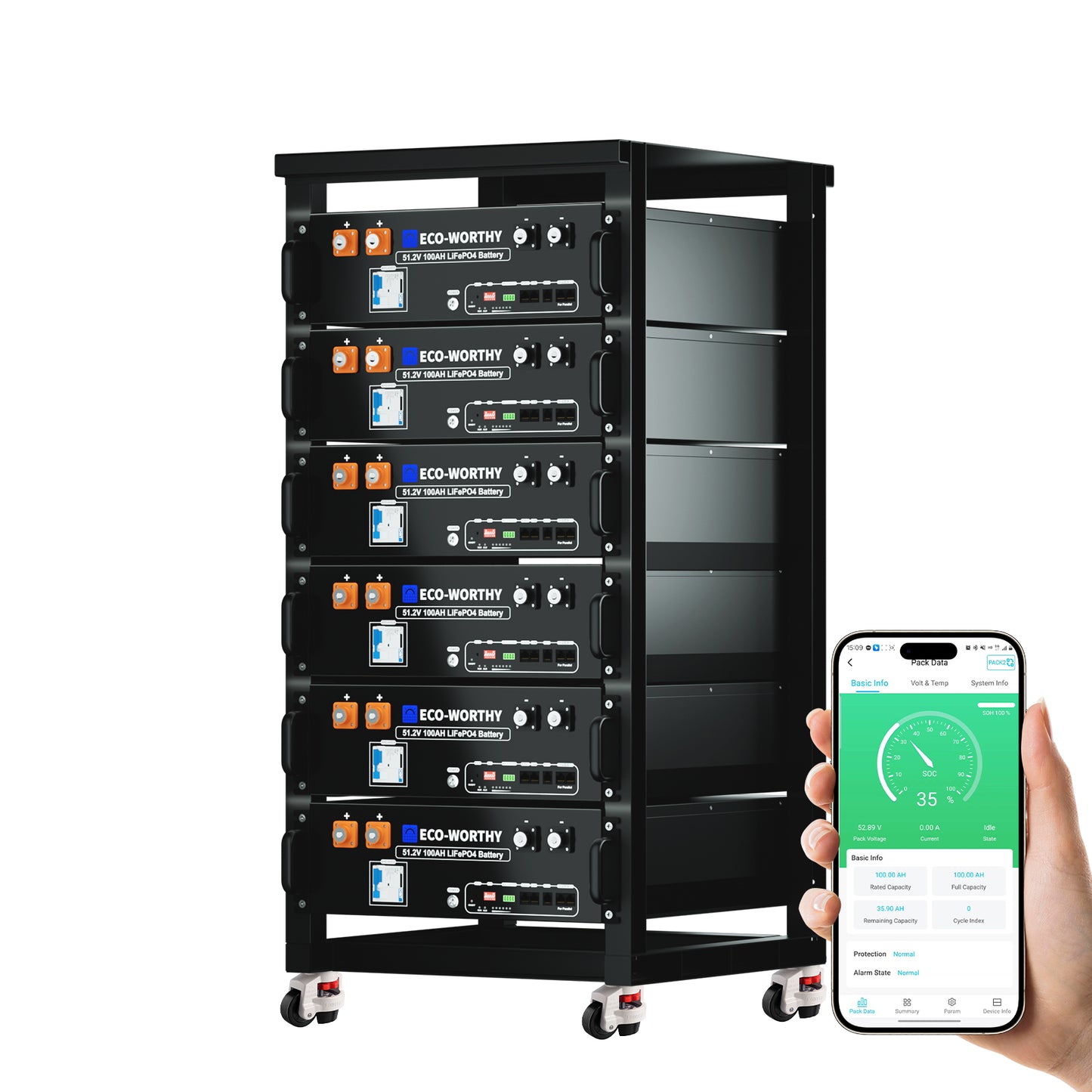 ECO-WORTHY 48V (51,2V) 100Ah Server-Rack-Batterie mit Bluetooth und WLAN Version 3
