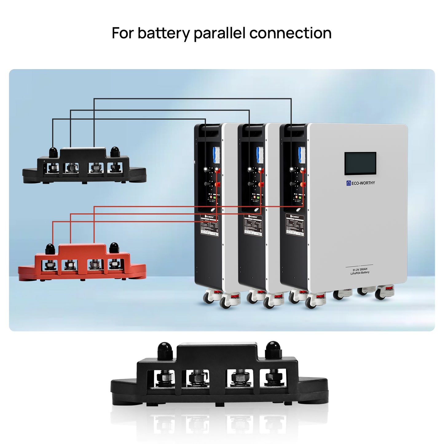 Eco-Worthy 400A Sammelschiene mit mit 6×M8-Gewindestiften ein Satz à zwei Stück für parallel geschaltete Batterien