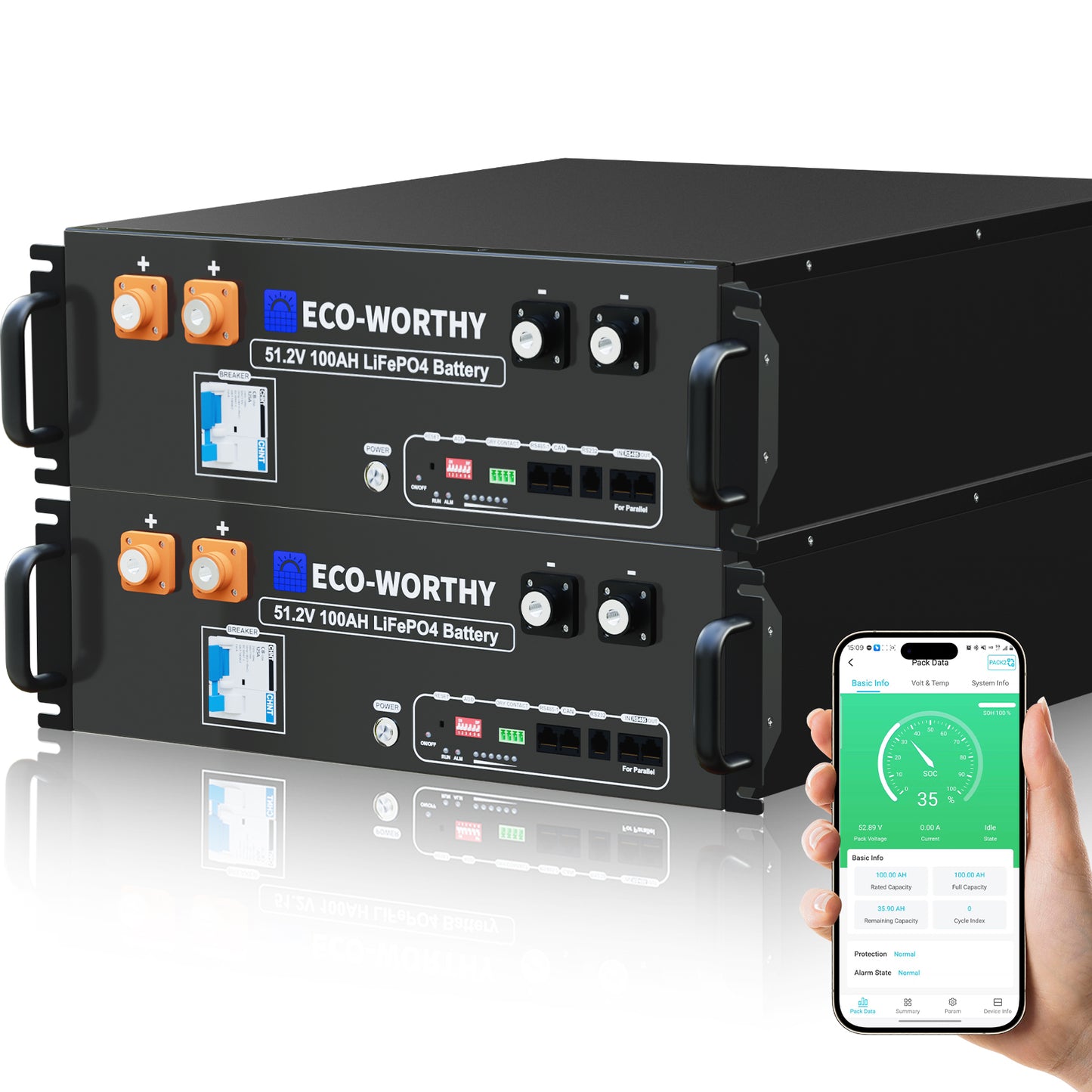 ECO-WORTHY 48V (51,2V) 100Ah Server-Rack-Batterie mit Bluetooth und WLAN Version 3