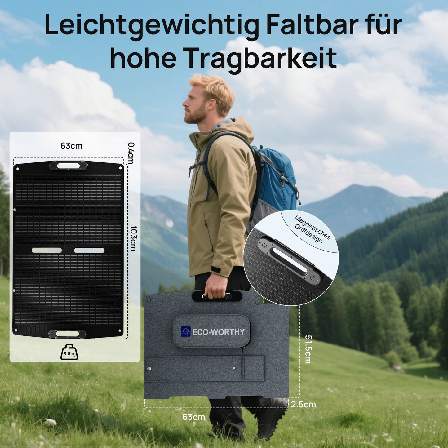 ECO-WORTHY 100Wp 12V Faltbares Solartasche Pro für Camping-5