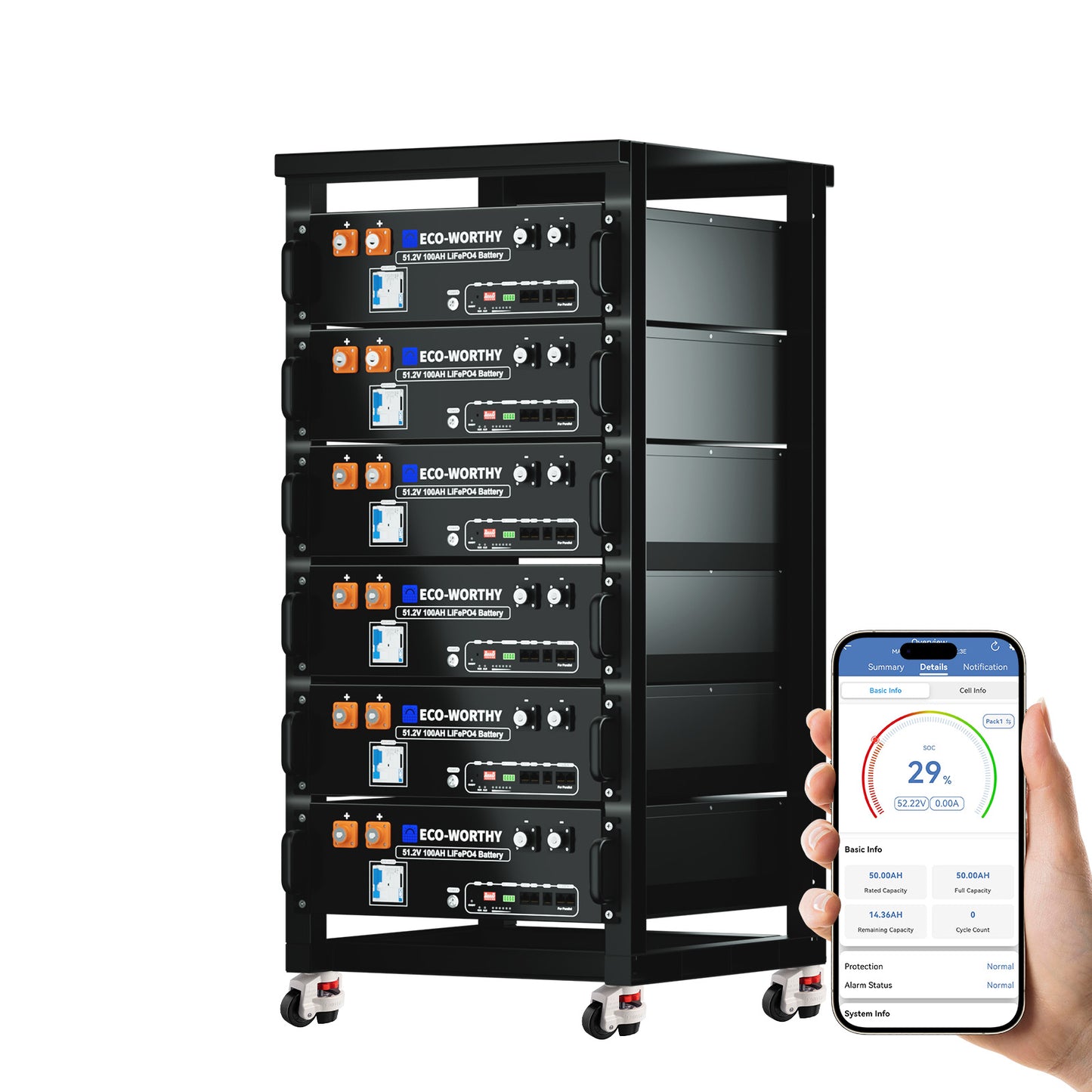 ECO-WORTHY 48V (51,2V) 100Ah Server-Rack-Batterie mit Bluetooth und WLAN | Version 3
