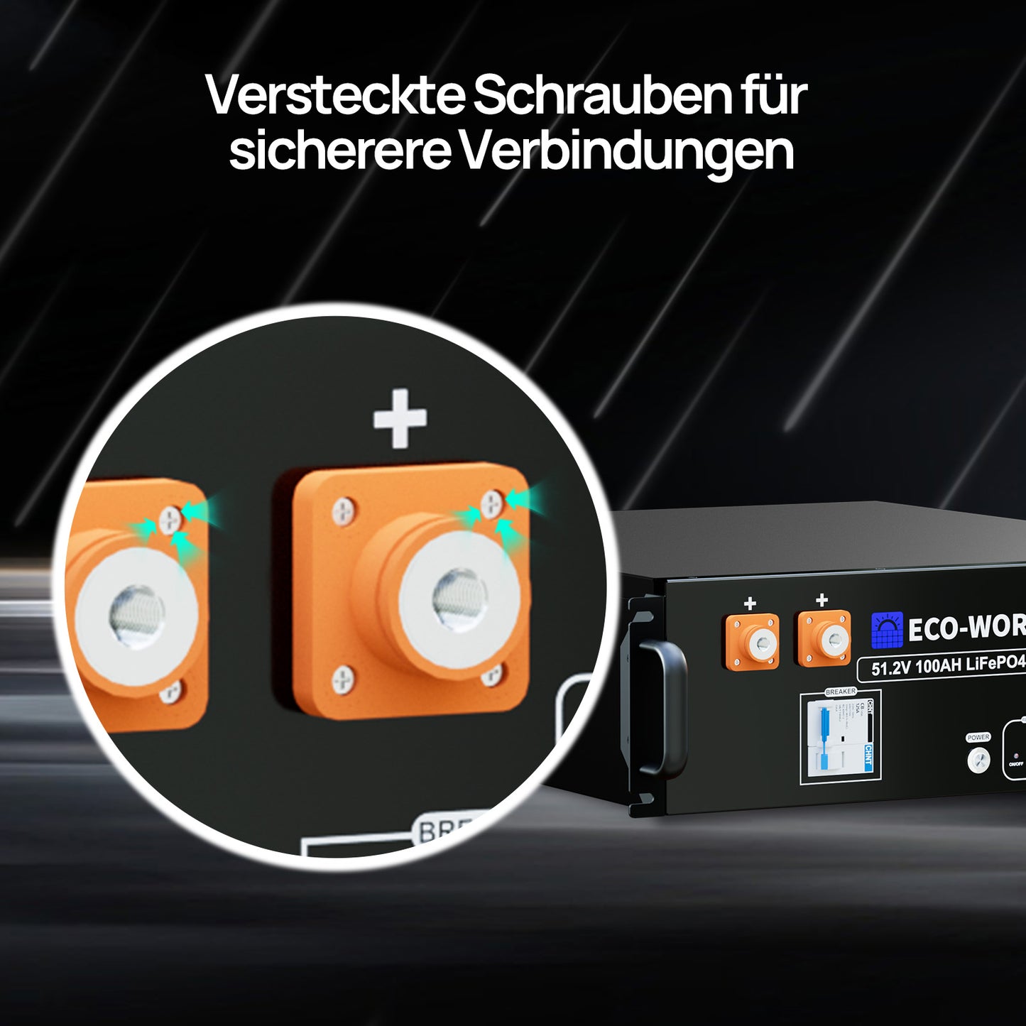 Versteckte Schrauben für sichereren Anschluss ECO-WORTHY 51,2 V 100 AH LiFePO4