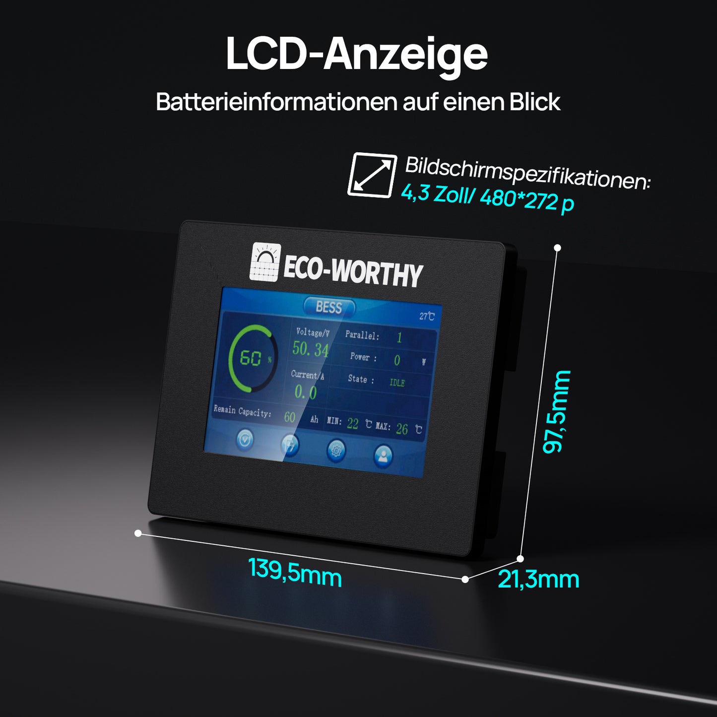 ECO-WORTHY ESM100 Batteriemonitor für die Cubix-100 und Wandmontage-Batterien
