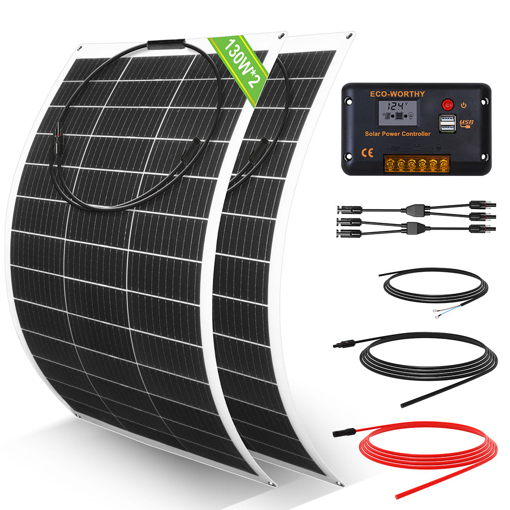Wohnmobile 130Wp 260Wp 520Wp 12V Basispaket Solaranlage mit 130Wp Semi-Flexibles Solarmodul