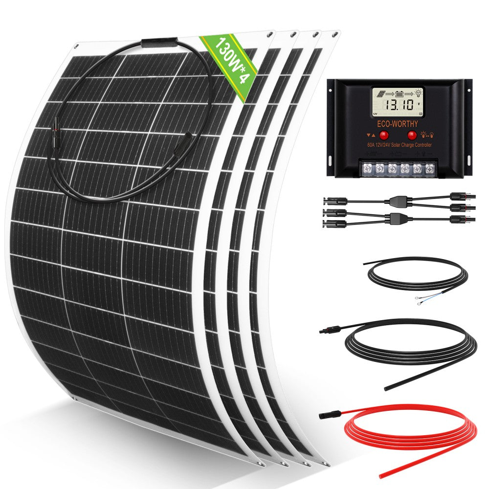 Wohnmobile 130Wp 260Wp 520Wp 12V Basispaket Solaranlage mit 130Wp Semi-Flexibles Solarmodul