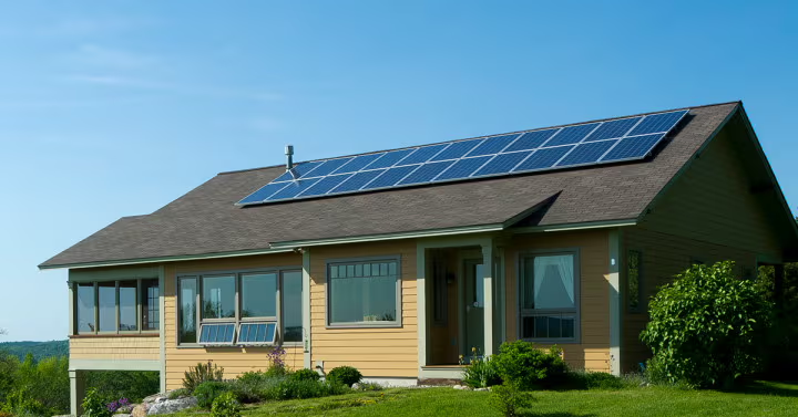 A house with solar panels.