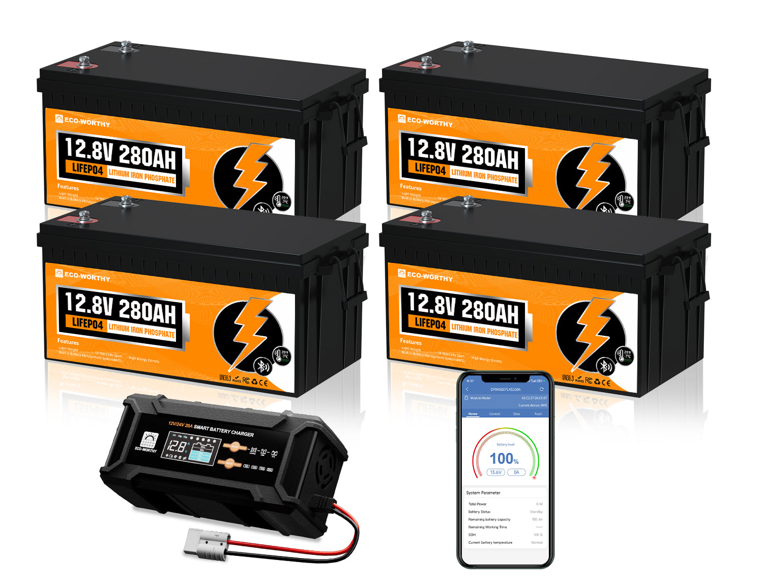 12V 280Ah LiFePO4 Lithium Batterie mit Bluetooth und Untertemperaturschutz | ECO-WORTHY