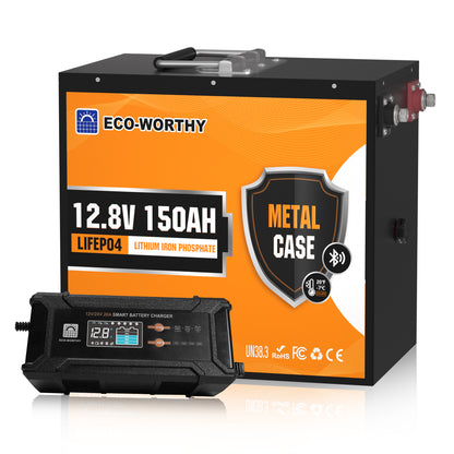 Eco-Worthy EnergyRock-Serie 12V 150Ah LiFePO4 Lithium Batterie—Bluetooth und Untertemperaturschutz