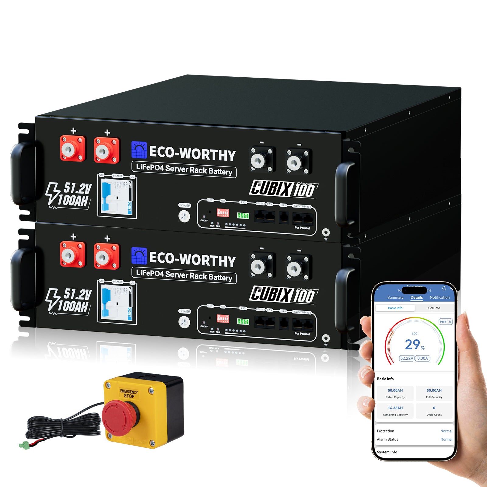 Eco-Worthy Cubix 100 48V 100Ah Server Rack Batterie—Bluetooth und WLAN—IEC 62619—10 Jahre Garantie