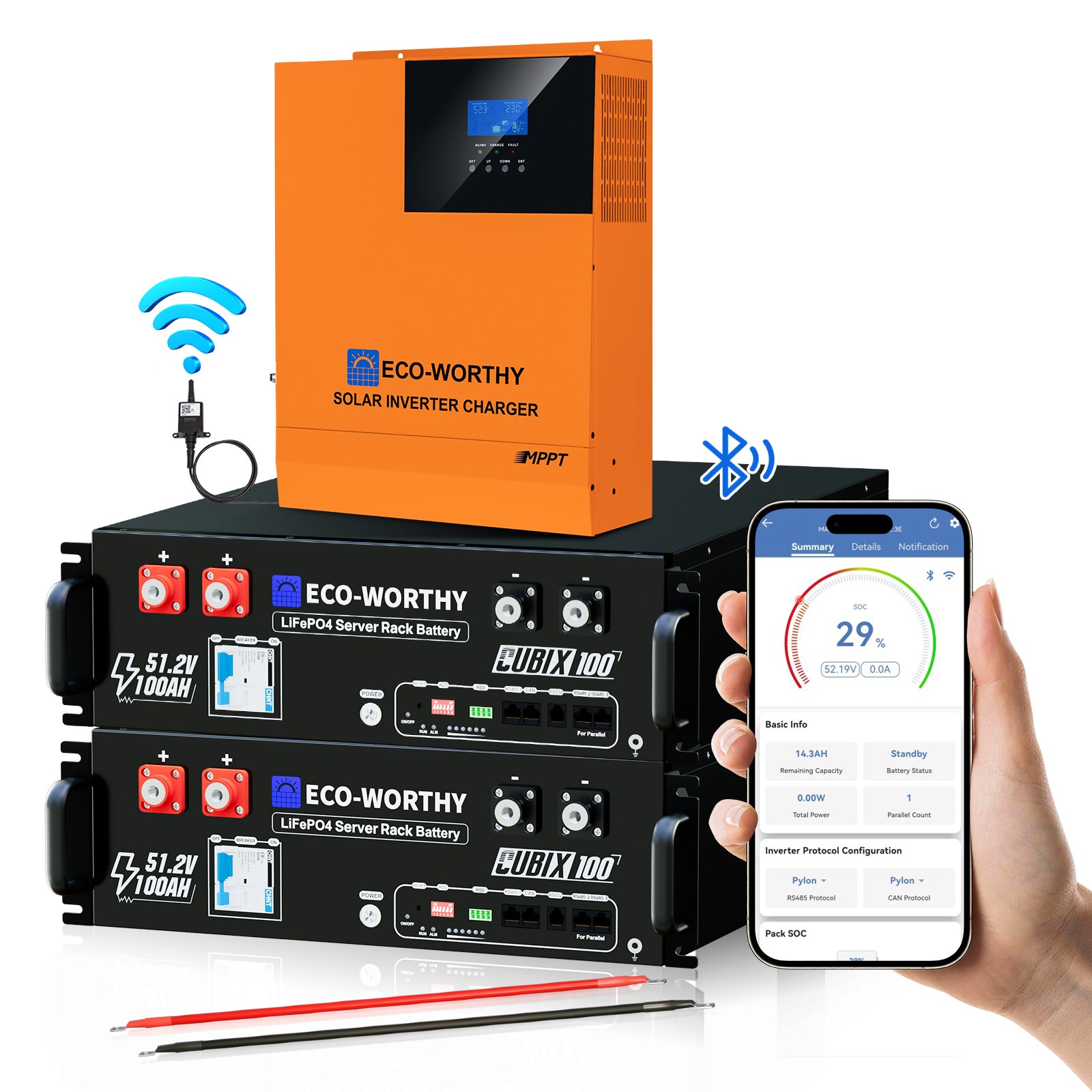 ECO-WORTHY Notstrom-Set 5,12 kWh/10,24 kWh mit Cubix 100 48V 100AH Lithiumbatterie und 48V 5000W All-in-One-Wechselrichter