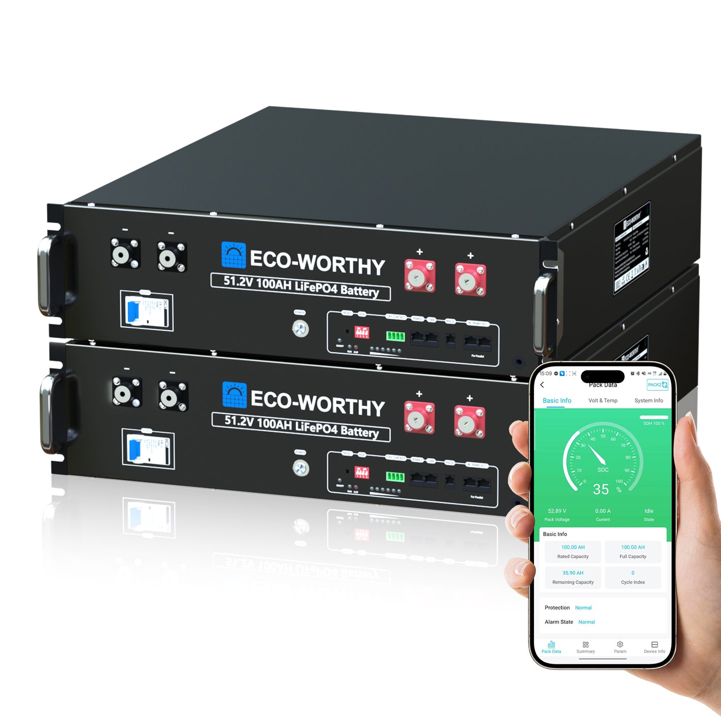 48 V (51,2 V) 100 Ah Server-Rack-Batterie, 5,12 kWh Lithium-Batterie, 3U-Größe, mit Bluetooth und WLAN