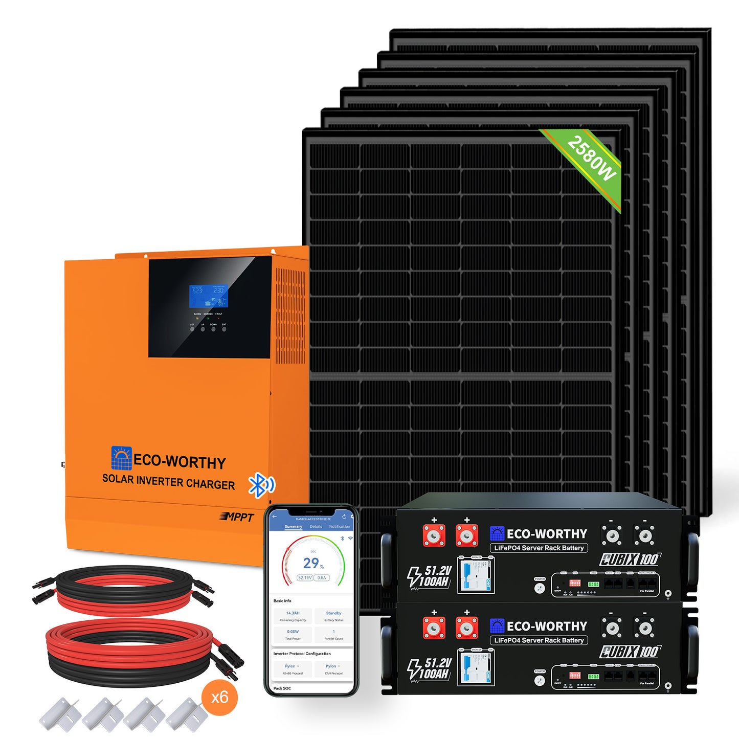 48V 2580W (6 x 430W) Komplettes MPPT-Off-Grid-Solarkit
