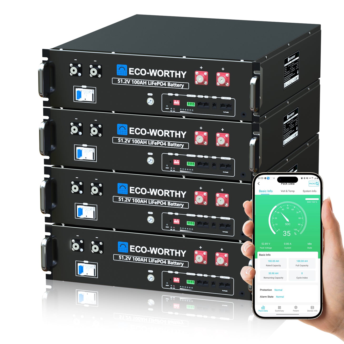 48 V (51,2 V) 100 Ah Server-Rack-Batterie, 5,12 kWh Lithium-Batterie, 3U-Größe, mit Bluetooth und WLAN