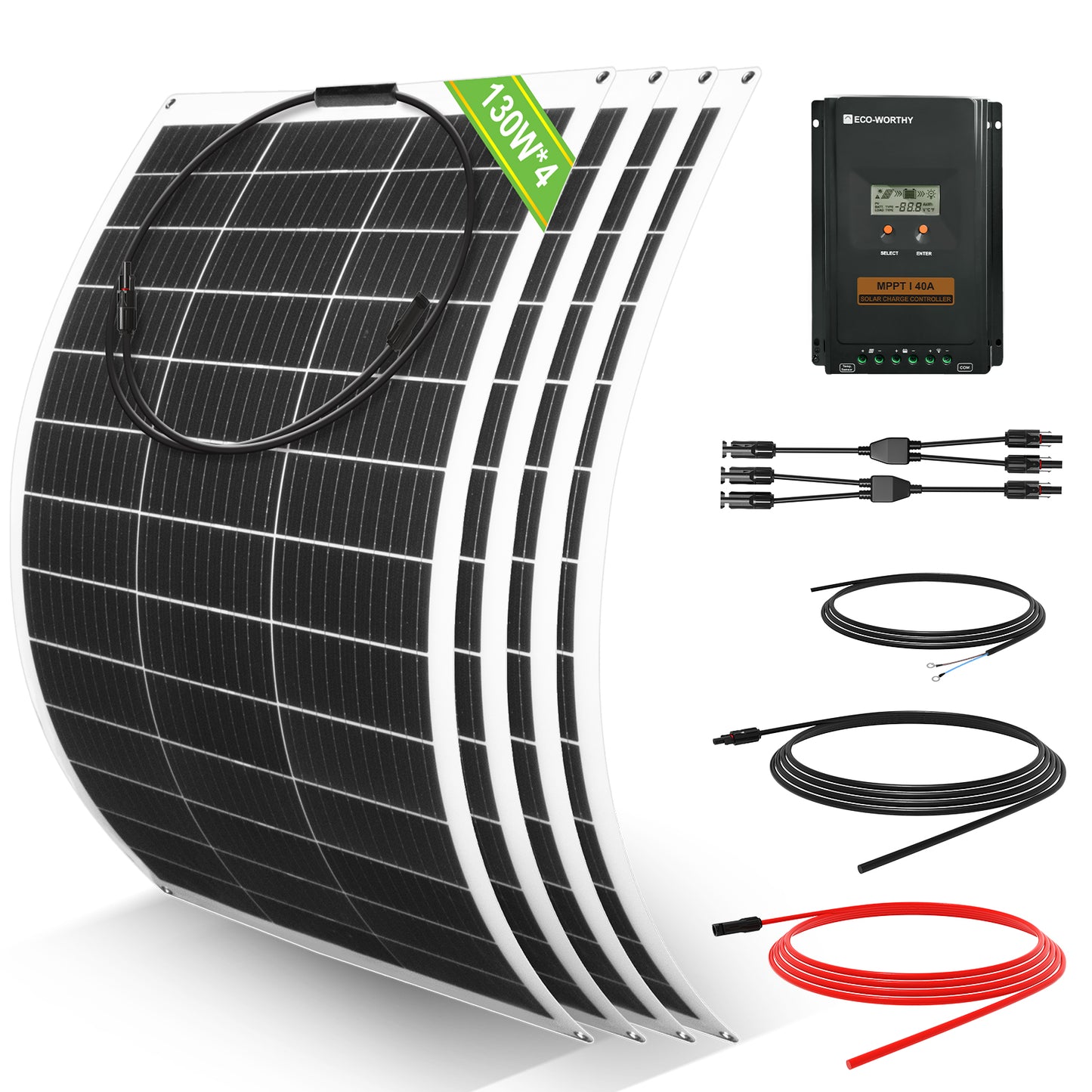 Wohnmobile 130Wp 260Wp 390Wp 520Wp 12V Basispaket Solaranlage mit 130Wp Semi-Flexibles Solarmodul