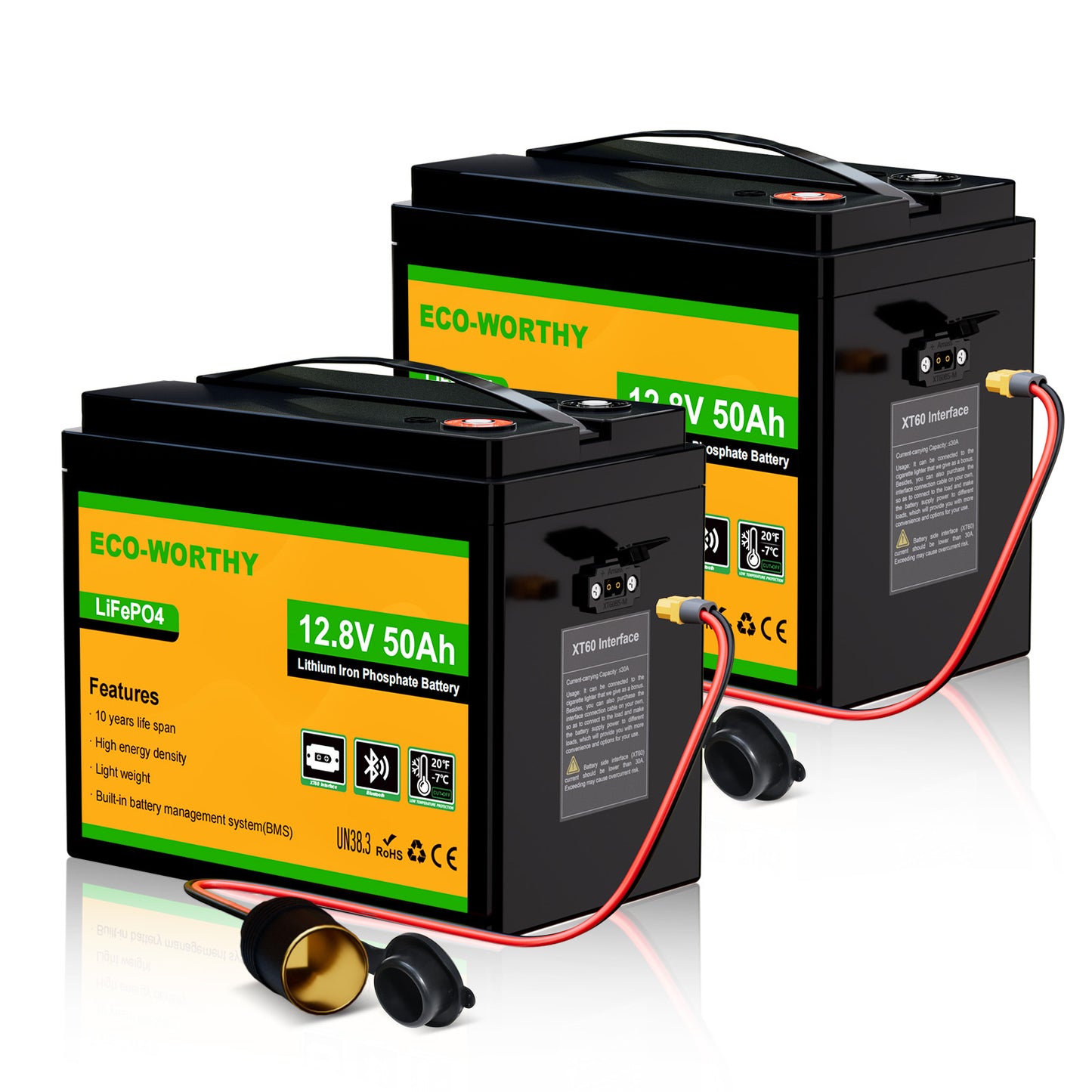 Eco-Worthy  12V 50Ah LiFePO4 XT60 Lithium Batterie mit Bluetooth und Untertemperaturschutz