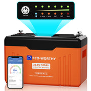 Eco-Worthy  EnergyTrek-Serie 24V 100Ah LiFePO4 Lithium Batterie—Bluetooth und Untertemperaturschutz—LED-Statusleuchte