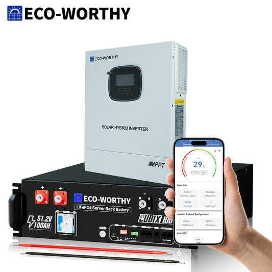 ECO-WORTHY Cubix 100 48V 100Ah LiFePO4 Batterie  mit 48V 3000W All-in-One-Wechselrichter – Backup-Kit für Zuhause