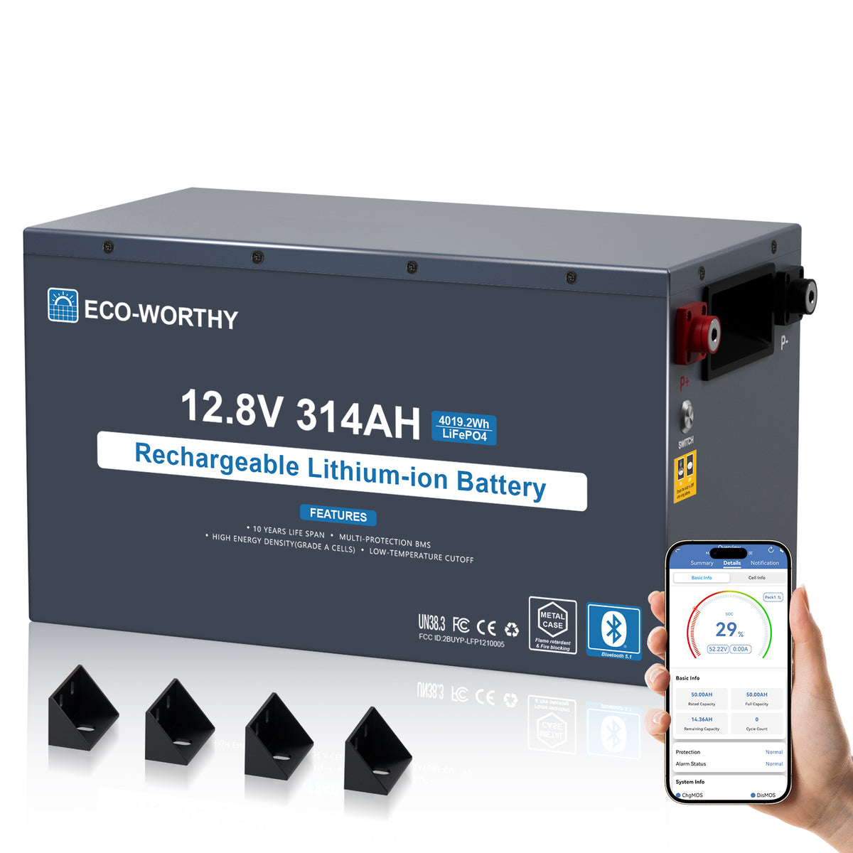 ECO-WORTHY EnergyRock 12V 314Ah LiFePO4 Lithium Batterie—Metallgehäuse 200A BMS