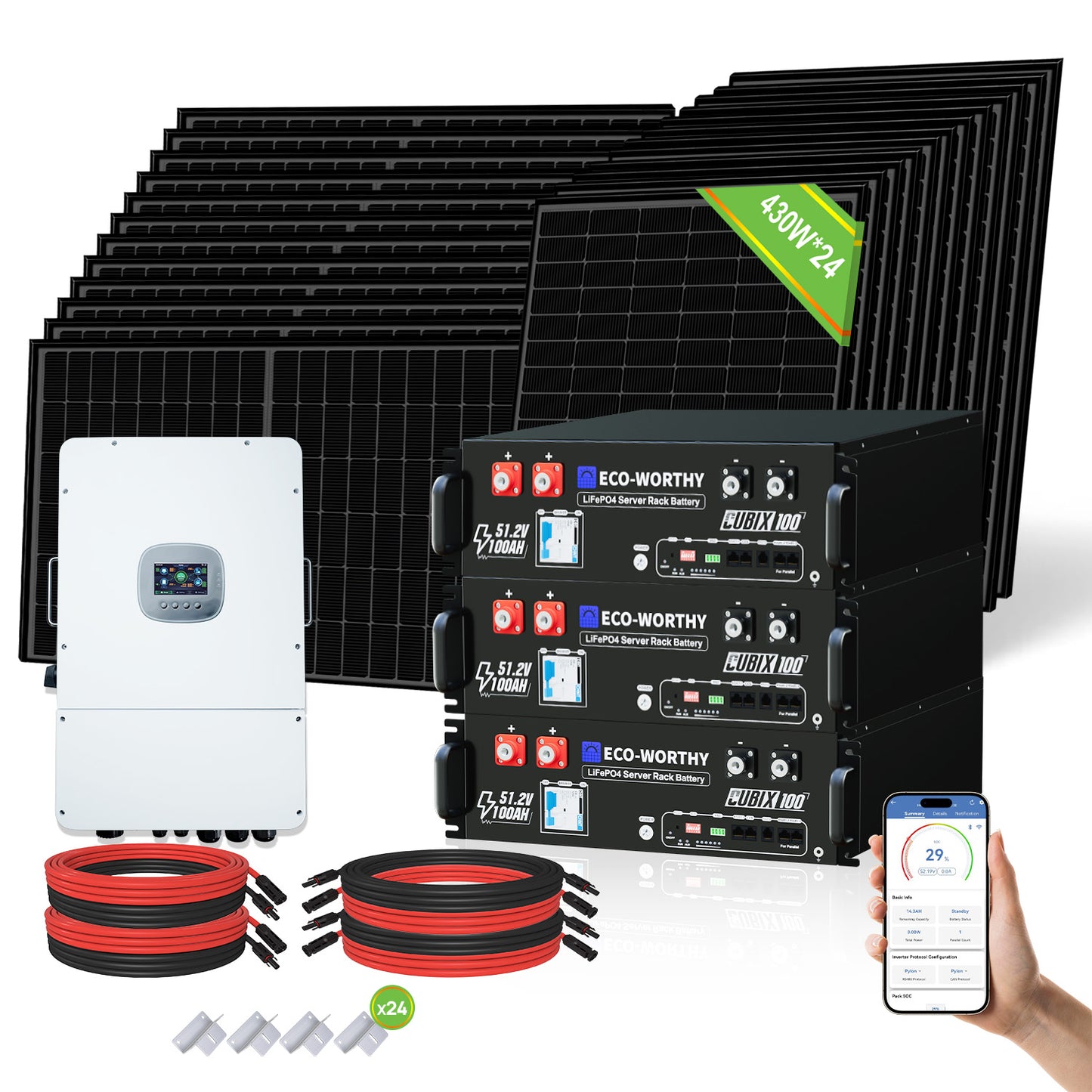 48V 10KW (24 x 430W) Komplettes Off-Grid-Solarkit