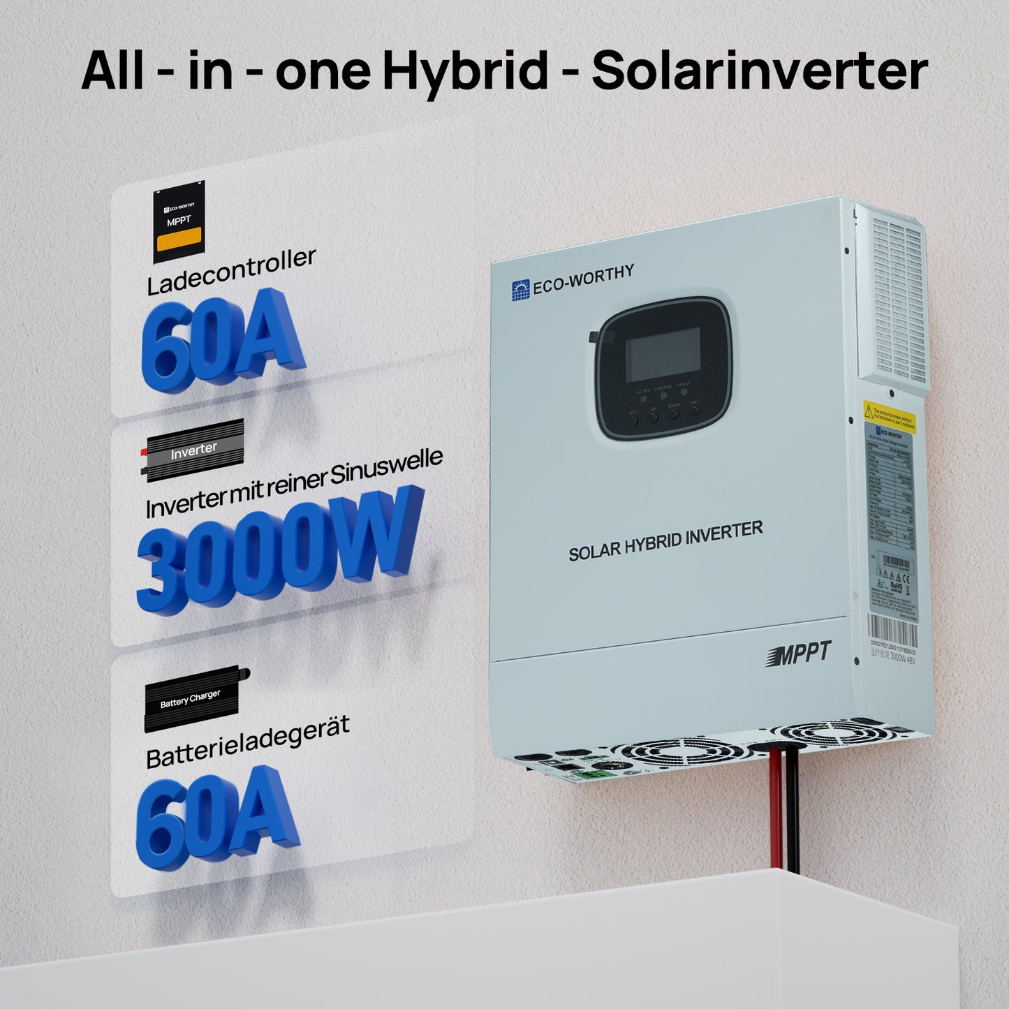 Eco-Worthy 48V 100Ah Wand-Innenbatterie mit 48V 3000W All-in-One-Wechselrichter – Backup-Kit für Zuhause