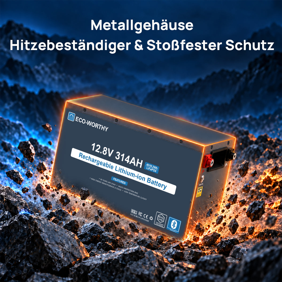 ECO-WORTHY EnergyRock 12V 314Ah LiFePO4 Lithium Batterie—Metallgehäuse 200A BMS