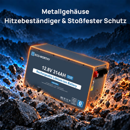 ECO-WORTHY EnergyRock 12V 314Ah LiFePO4 Lithium Batterie—Metallgehäuse 200A BMS