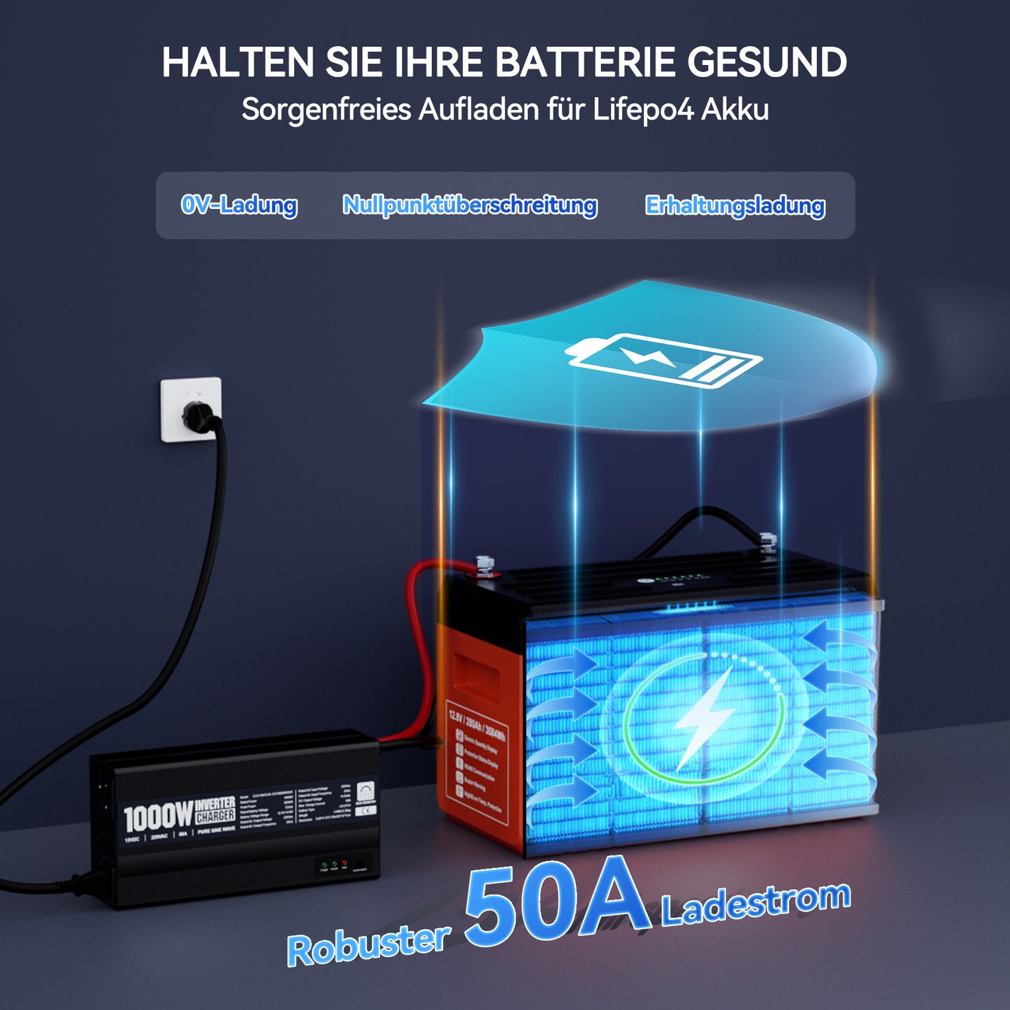 ECO-WORTHY 1000W 12Vdc-220Vac Wechselrichter-Ladegerät