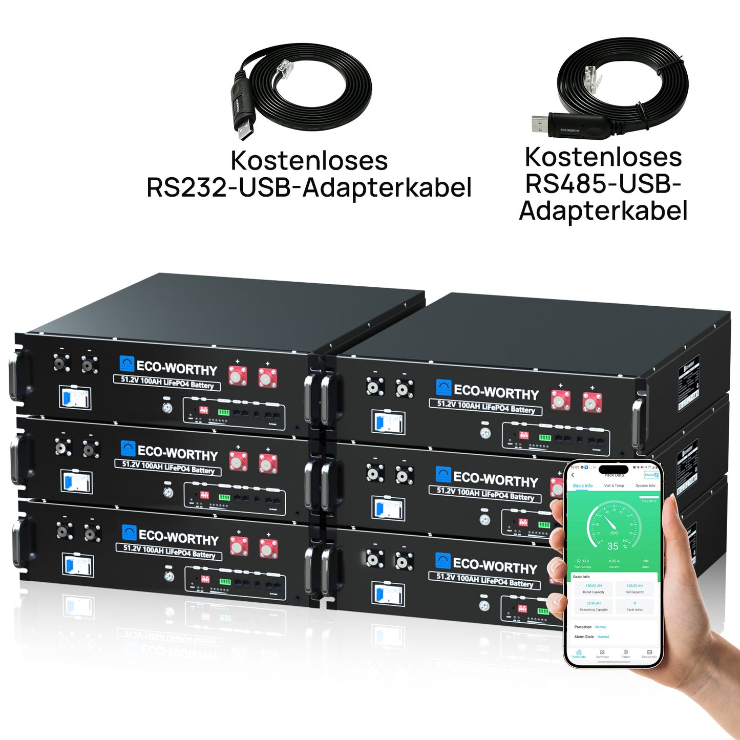 48V (51,2V) 100Ah Server-Rack-Batterie, 5,12kWh Lithium-Batterie, 3U-Größe, mit Bluetooth und WLAN, ≥6.000 Zyklen
