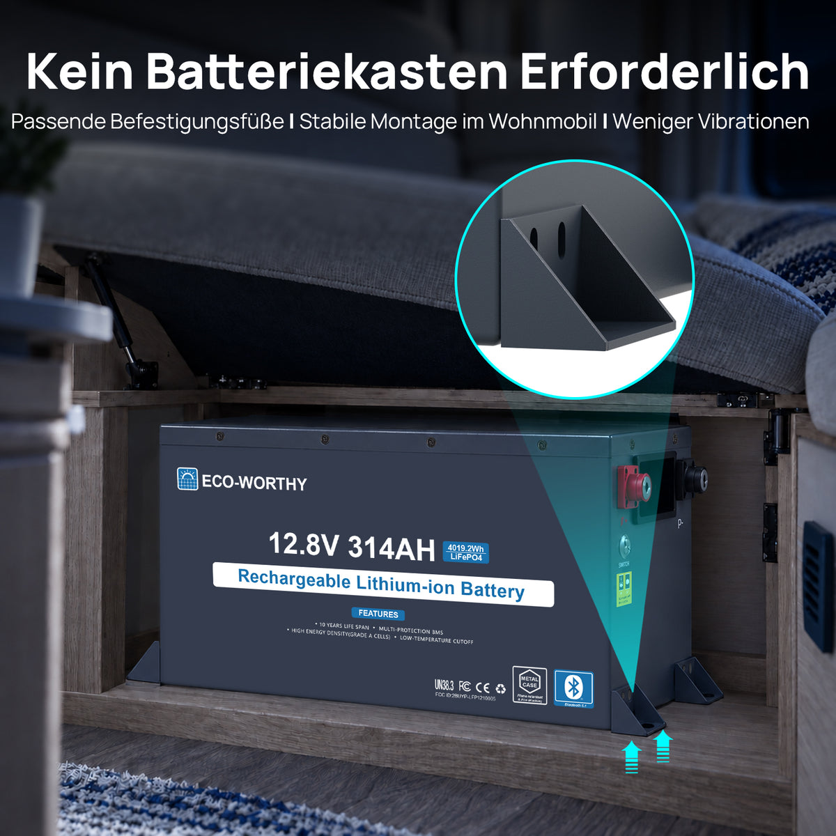 ECO-WORTHY EnergyRock 12V 314Ah LiFePO4 Lithium Batterie—Metallgehäuse 200A BMS