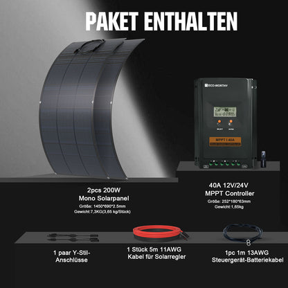 Eco-Worthy 24V 400W Komplettes autarkes Solarsystem