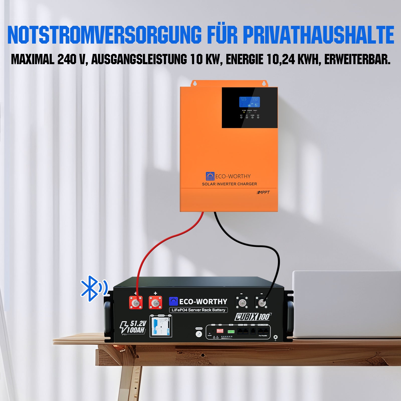 ECO-WORTHY Notstrom-Set 5,12 kWh/10,24 kWh mit Cubix 100 48V 100AH Lithiumbatterie und 48V 5000W All-in-One-Wechselrichter