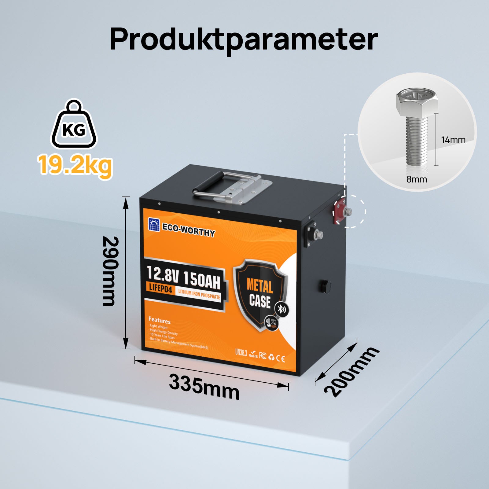 Eco-Worthy EnergyRock-Serie 12V 150Ah LiFePO4 Lithium Batterie—Bluetooth und Untertemperaturschutz