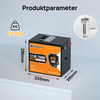 Eco-Worthy EnergyRock-Serie 12V 150Ah LiFePO4 Lithium Batterie—Bluetooth und Untertemperaturschutz