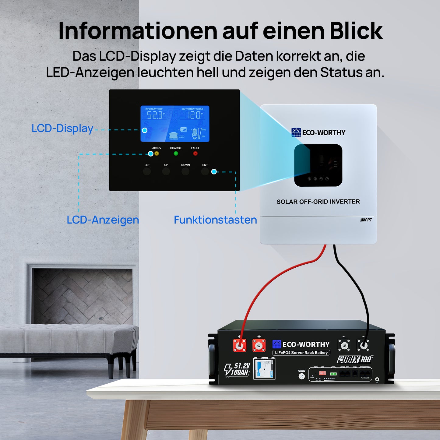 Eco-Worthy 48V 5000W Netzunabhängiger Solar-Wechselrichter—48V DC zu 230V AC—4400W@500V PV Eingang