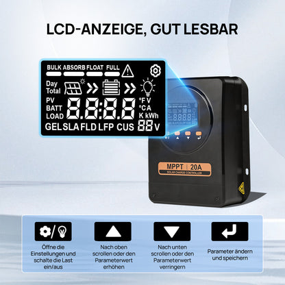 ECO-WORTHY 20A 12V/24V MPPT Solarladeregler