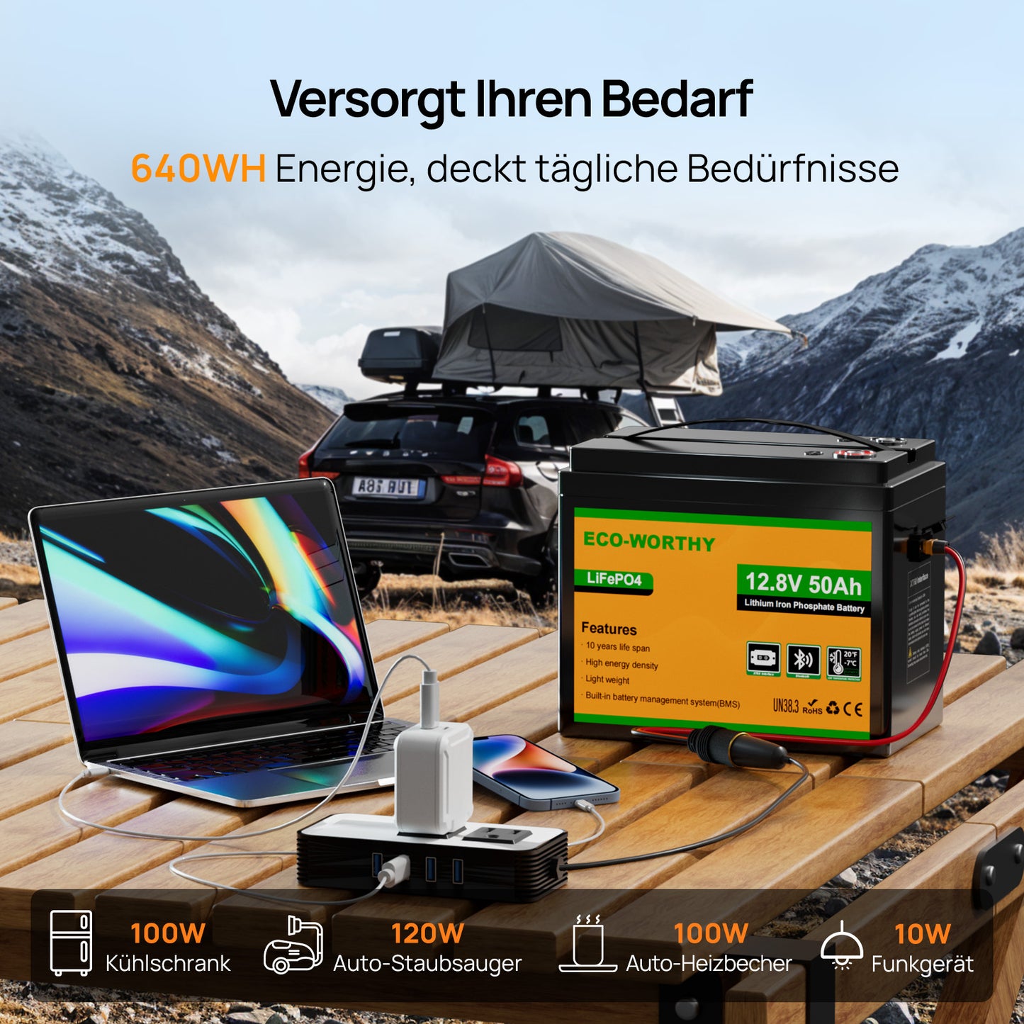 Eco-Worthy  12V 50Ah LiFePO4 XT60 Lithium Batterie mit Bluetooth und Untertemperaturschutz