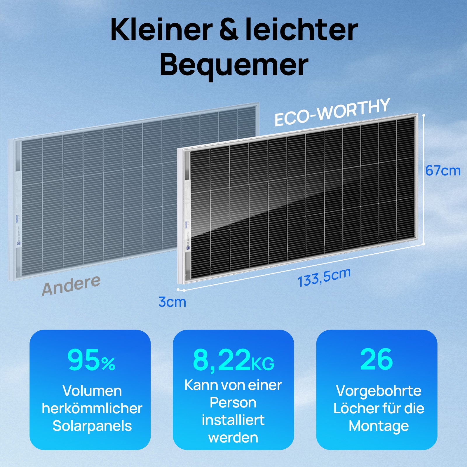 ECO-WORTHY 195Wp 12V Bifaziale Solarmodul Monokristallin