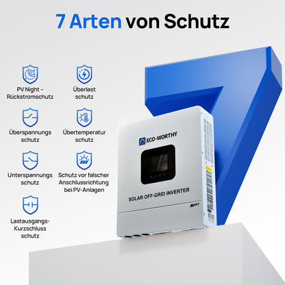 Eco-Worthy 48V 5000W Netzunabhängiger Solar-Wechselrichter—48V DC zu 230V AC—4400W@500V PV Eingang