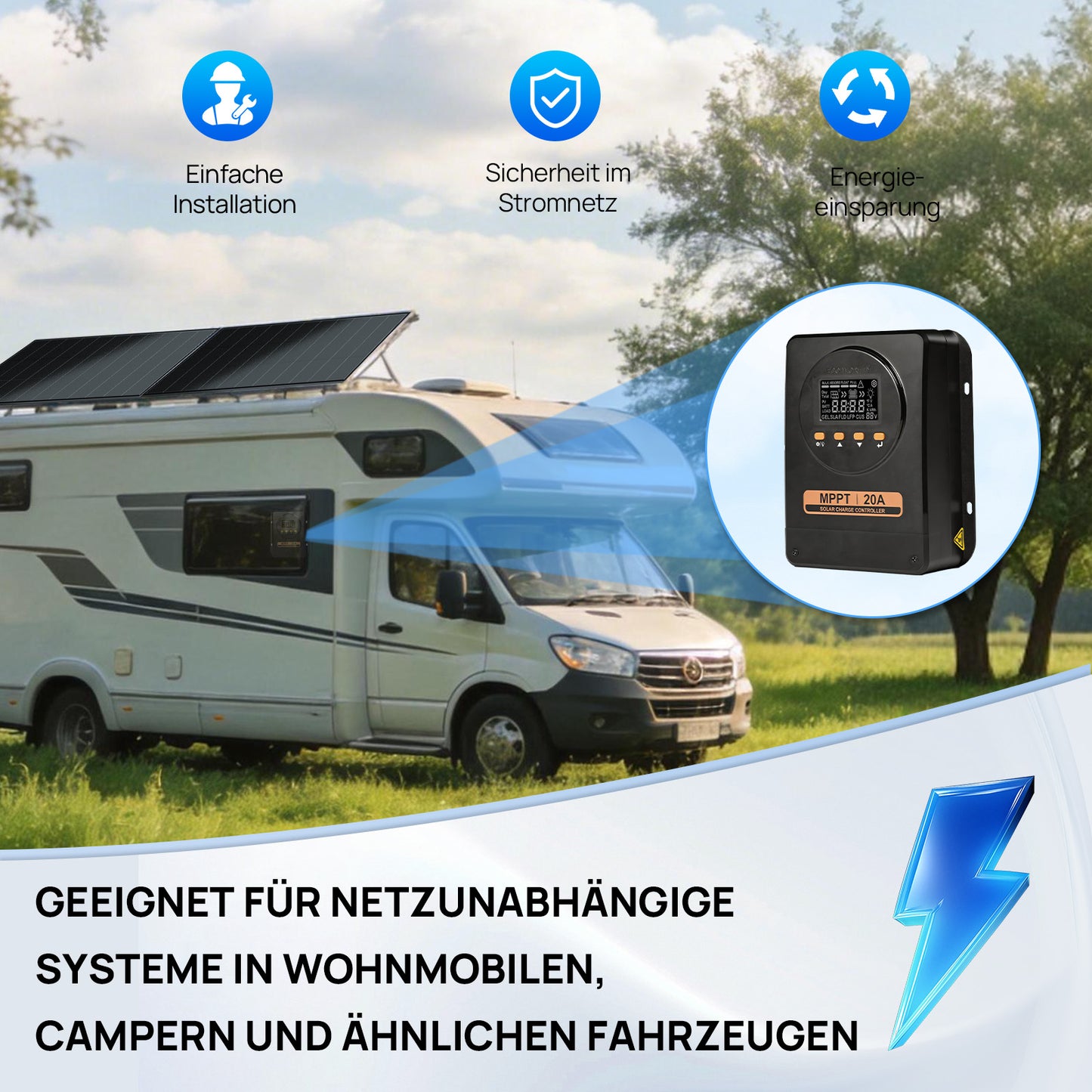 ECO-WORTHY 20A 12V/24V MPPT Solarladeregler