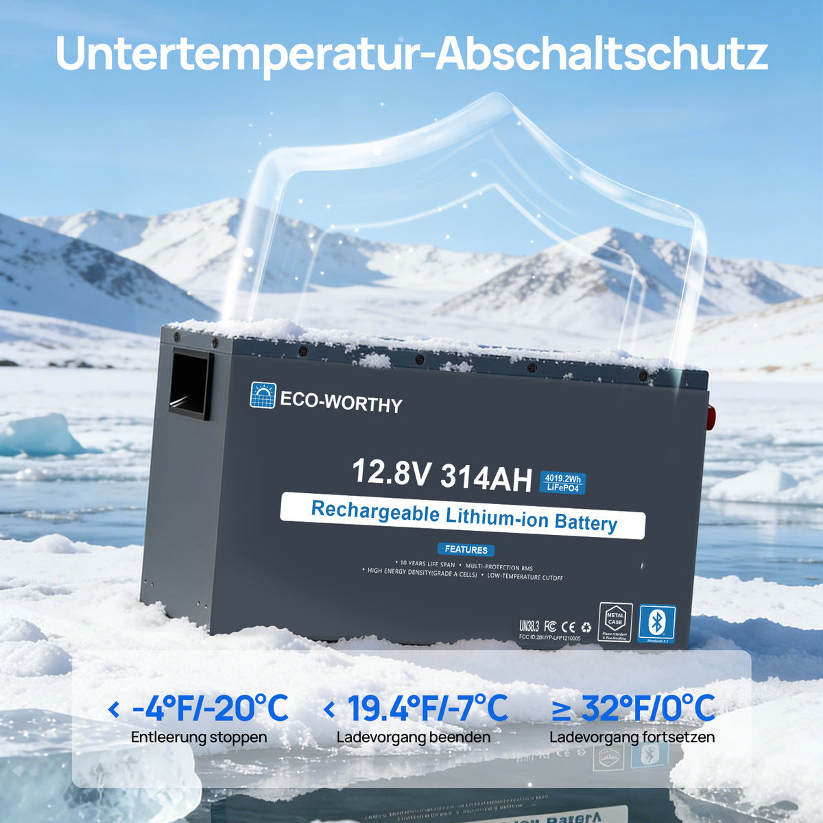 ECO-WORTHY EnergyRock 12V 314Ah LiFePO4 Lithium Batterie—Metallgehäuse 200A BMS