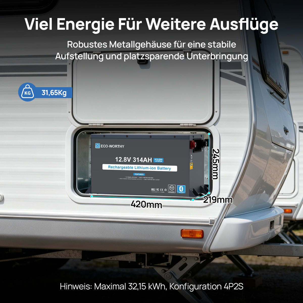 ECO-WORTHY EnergyRock 12V 314Ah LiFePO4 Lithium Batterie—Metallgehäuse 200A BMS