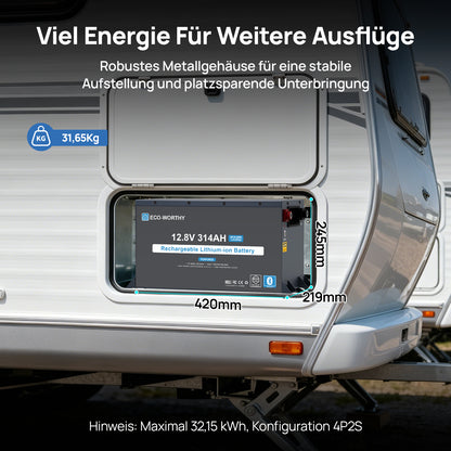 ECO-WORTHY EnergyRock 12V 314Ah LiFePO4 Lithium Batterie—Metallgehäuse 200A BMS