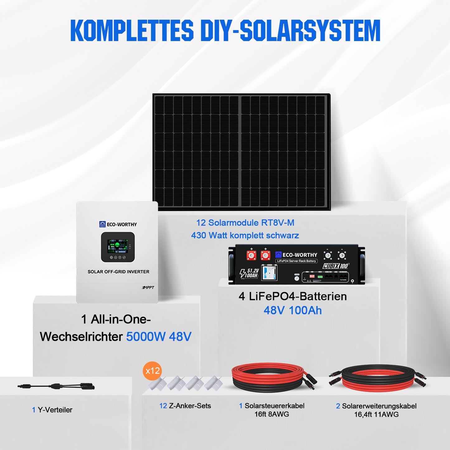ECO-WORTHY 48V 5160W (12 x 430W) Komplettes MPPT-Off-Grid-Solarkit