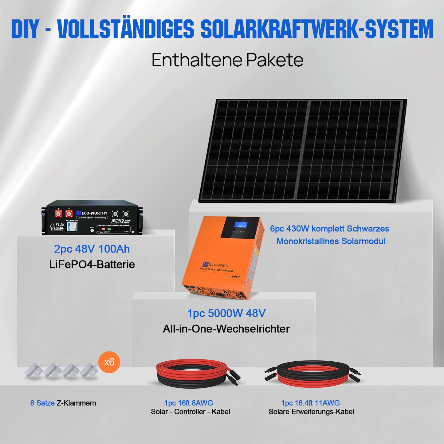 48V 2580W (6 x 430W) Komplettes MPPT-Off-Grid-Solarkit
