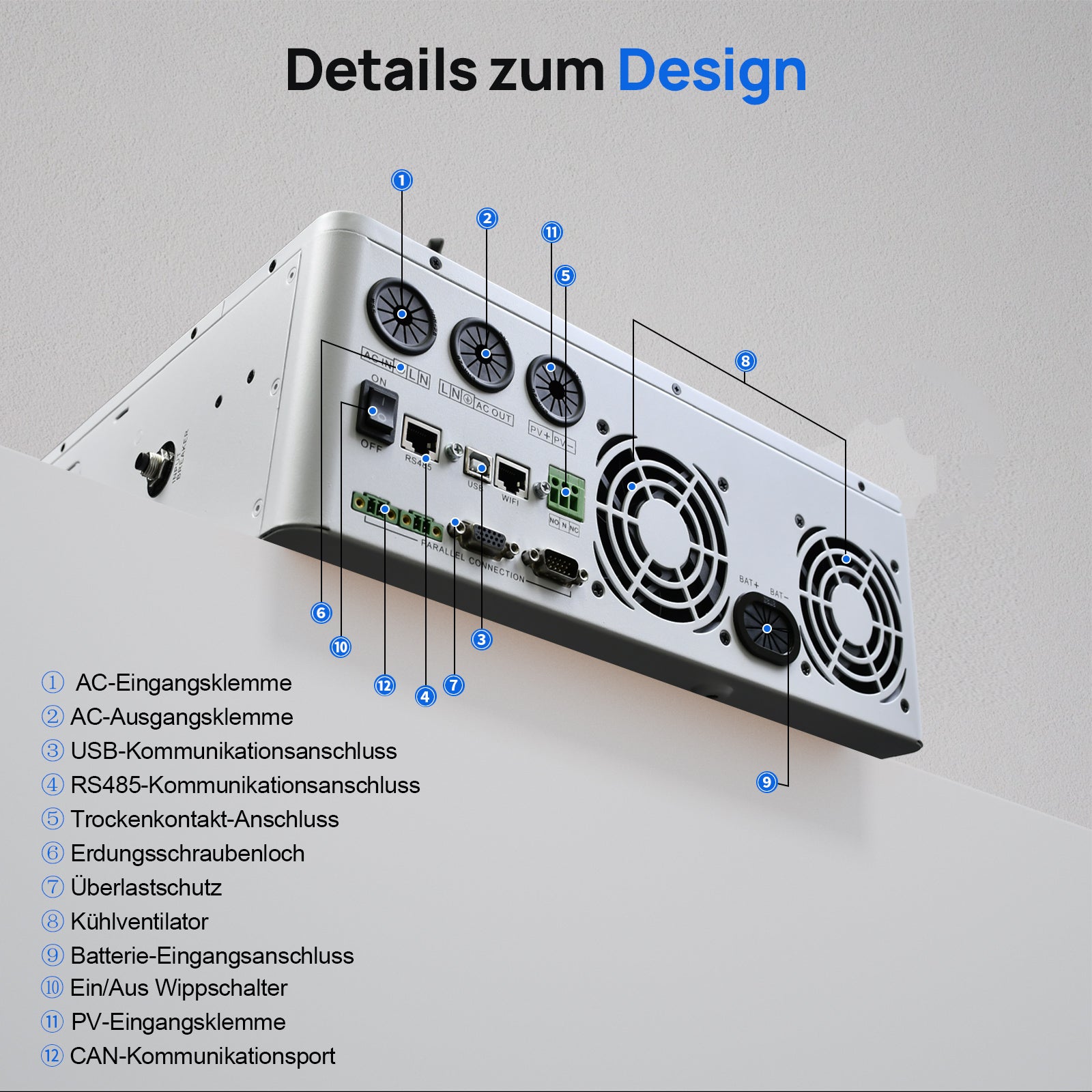 ECO-WORTHY  48V 5000W Netzunabhängiger Solar-Wechselrichter—48V DC zu 230V AC—4400W@500V PV Eingang