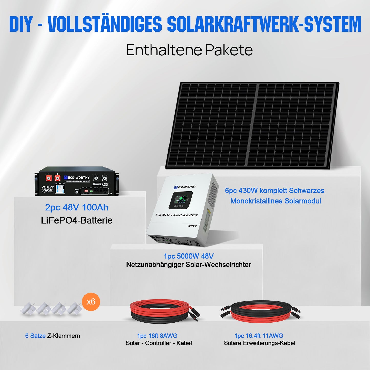 ECO-WORTHY 48V 2580W (6 x 430W) Komplettes MPPT-Off-Grid-Solarkit